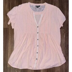 DKNY Pink Checkered Button-Up Blouse